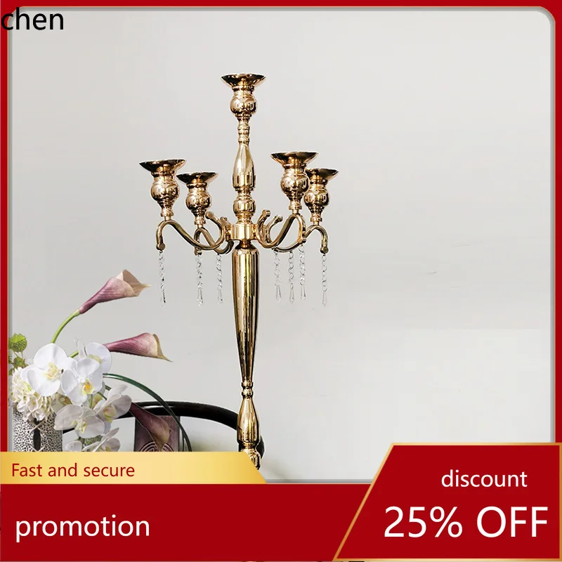 

Hxl wedding props golden iron multi-arm candlestick home party floral decoration