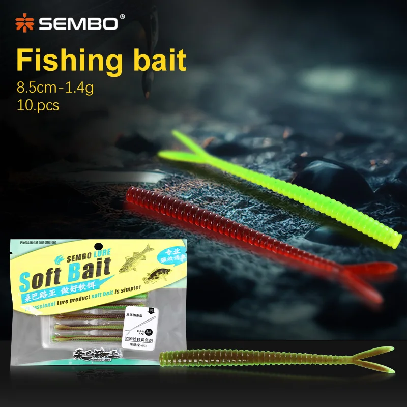 

SEMBO Lure Forktail Spaghetti Worm Jigs Slow Sinking Bass Fake Bait 10-Pack Lead Head Hooks Crank Hooks Fishing Lures