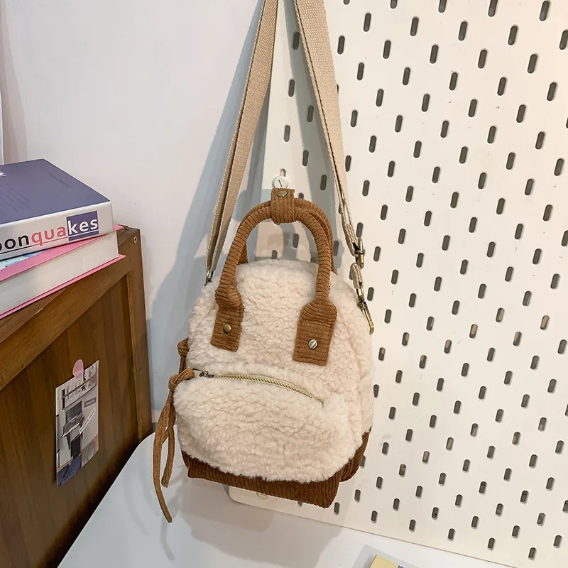 Creative Lamb Wool Handbag with Shoulder Strap Casual Plush Winter Vintage Versatile Handbag