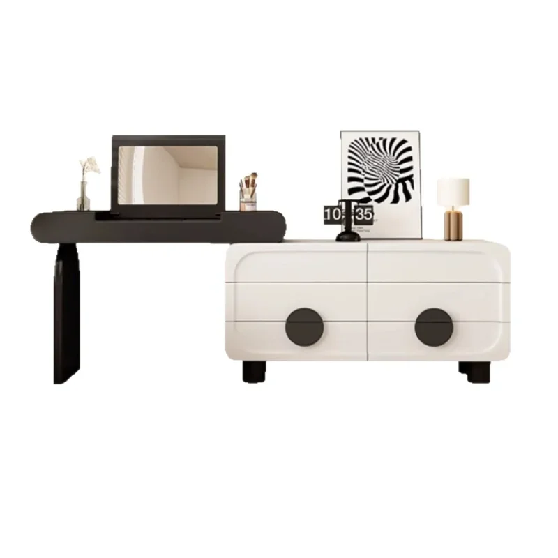 Dresser, chest, integrated bedroom, small apartment makeup table, retractable corner panda, black and white solid wood makeup ca