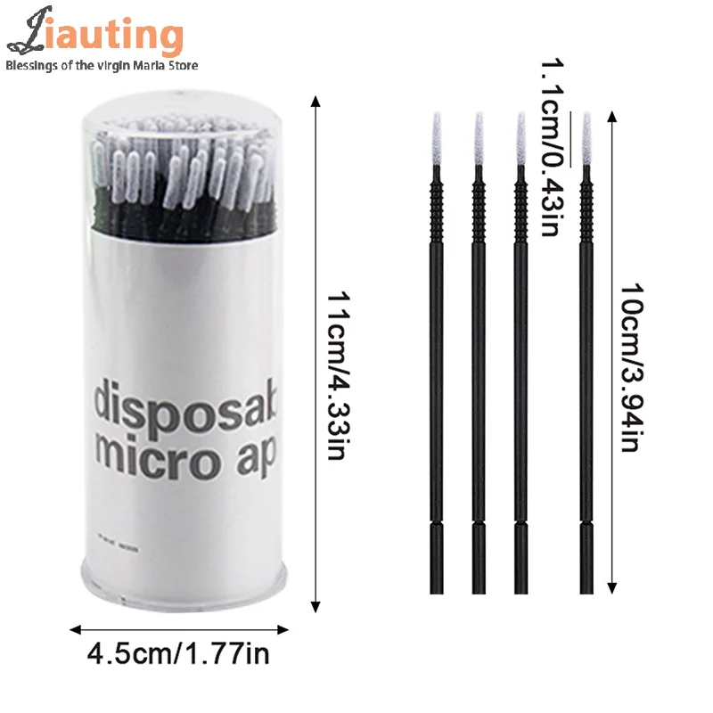 100 個使い捨てマイクロブラシアプリケーターマイクロスワブまつげエクステンション除去ツール用、ミニ綿棒ブラシメイクアップ用
