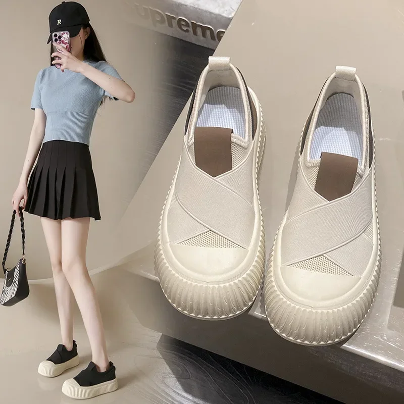Women Shoes Sneakers 2024 Summer New Breathable Little White Shoes Female Student Thick Sole Platform Shoes Casual Board