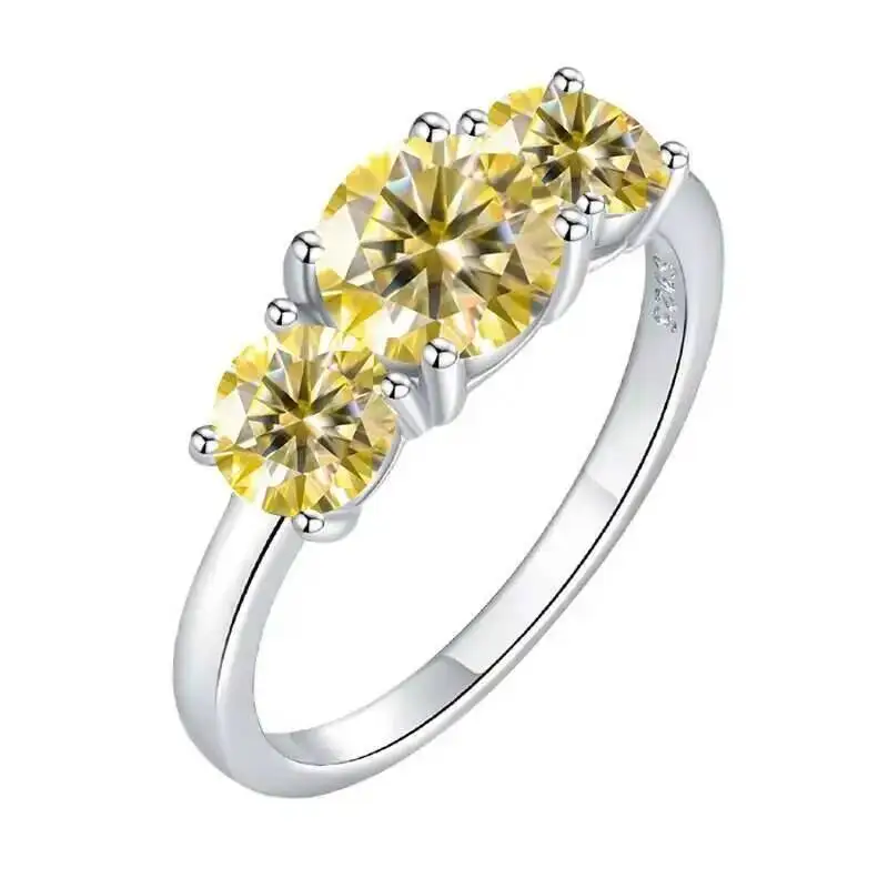 Total 4.0CT D Color Moissanite Three Stone Engagement Ring 925 Silver Rings 18K Gold Plated Customs Fine Jewelry Gift Wholesale