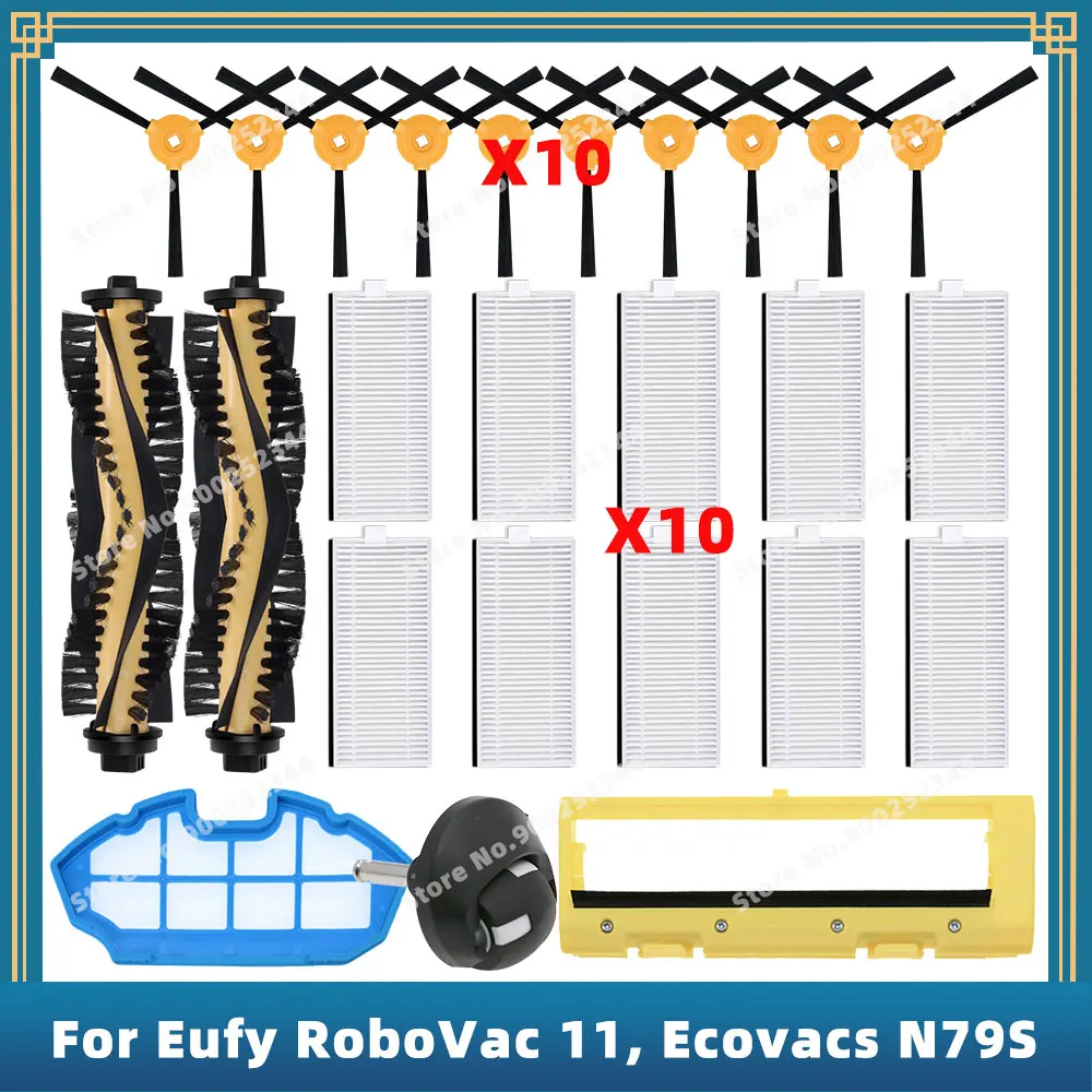 Compatible For ( Eufy RoboVac 11 11C, Cecotec Conga Excellence 990, Ecovacs N79S ) Replacement Parts Main Side Brush Hepa Filter