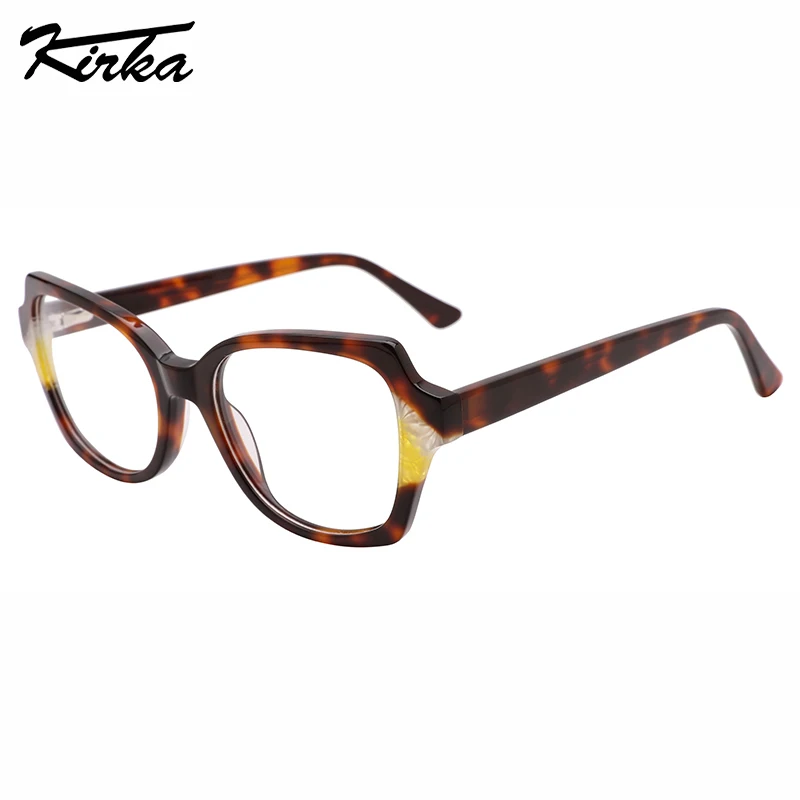 

Kirka Unisex Acetate Cat Eye Laminating Bend Piece Glasses Pattern Frames&Temples Optical Prescription Eyeglasses WD4249