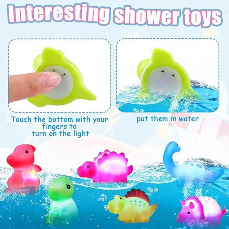 Glowing Bath Toys 6pcs Dinosaur Lighted Toys For Kids Cartoon Dinosaur Animal Toys Creative Educational School Prize Box Toys