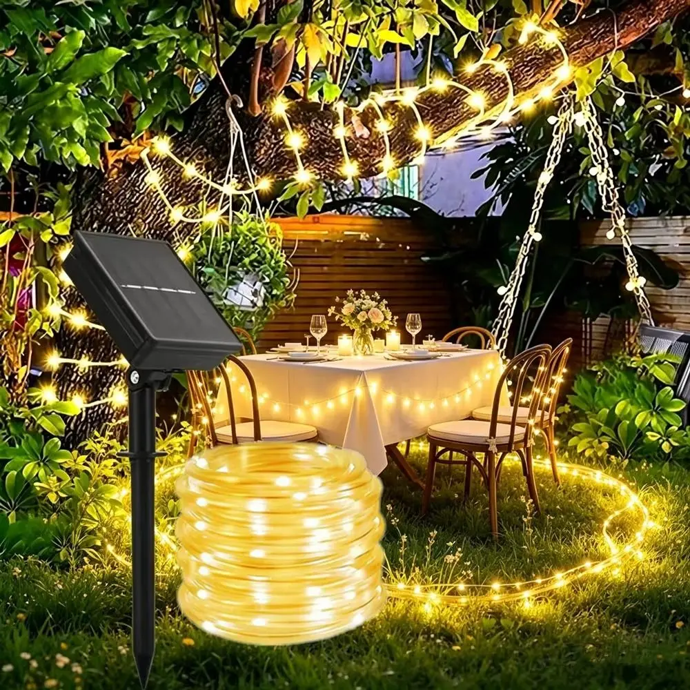 Courtyard Decor Waterproof Solar String Lights Energy Saving 50 LEDs Fairy Lights 8 Modes Durable LED Tube Lights Balcony Decor