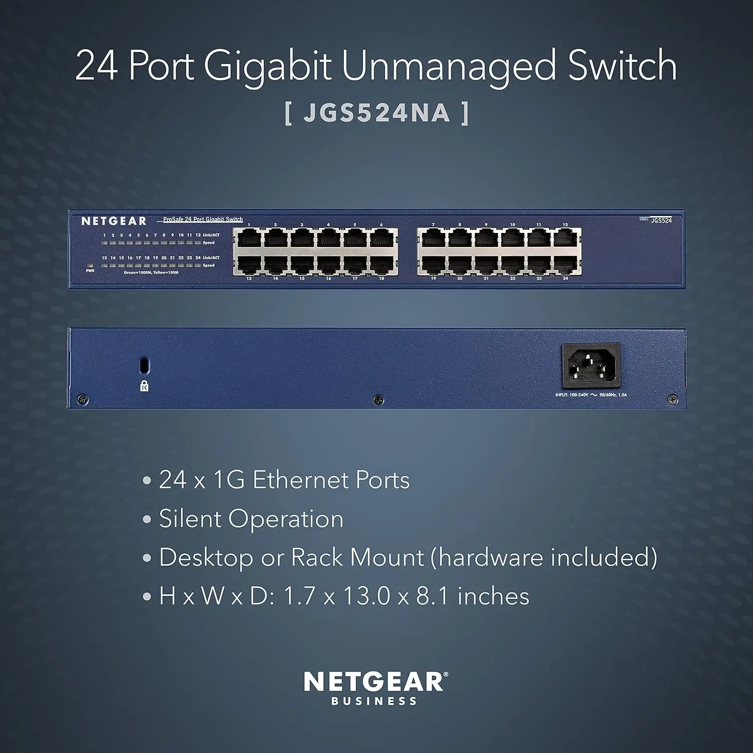

Неуправляемый коммутатор NETGEAR с 24 портами Gigabit Ethernet (JGS524), настольное или в стойку, с ограниченной жизненной защитой