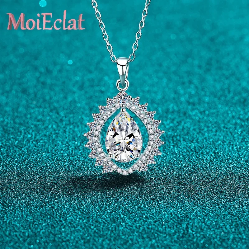 

3 Carat Moissanite Sunflower Water Drop Pendant Necklace for Women, Romantic Platinum PT950 Clavicle Chain Fine Jewelry