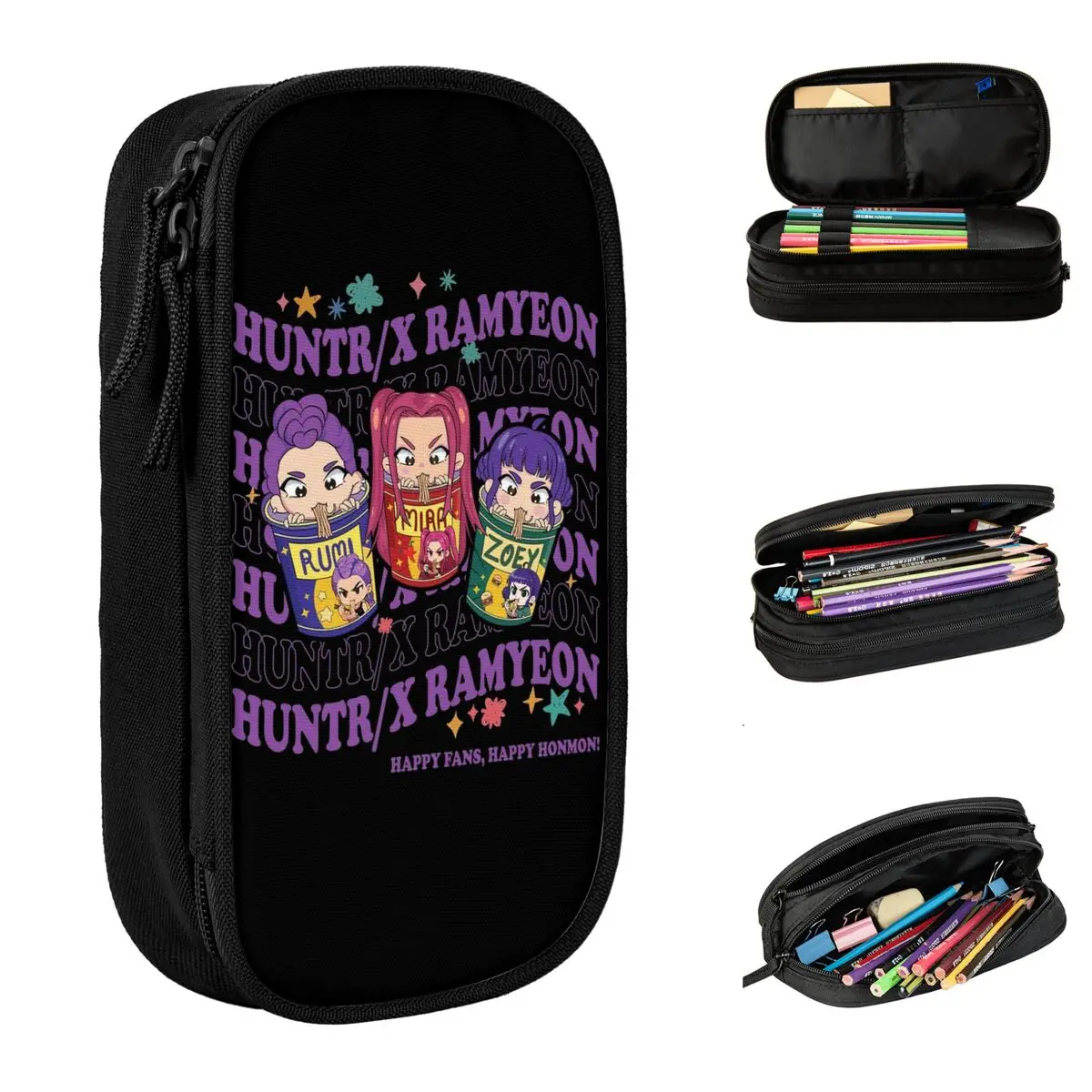 Huntrix Ramyeon Kpop Demon Hunters KPDH مقلمة حامل قلم إبداعي حقيبة طالب سعة كبيرة الطلاب مدرسة مستحضرات التجميل