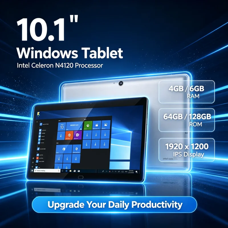 10.1” LCD Screen Windows 11 Tablet 4GB/6GB RAM 64GB/128GB ROM Intel Celeron N4120 CPU Quad Core 1920 x 1200 IPS WIFI Dual Camera