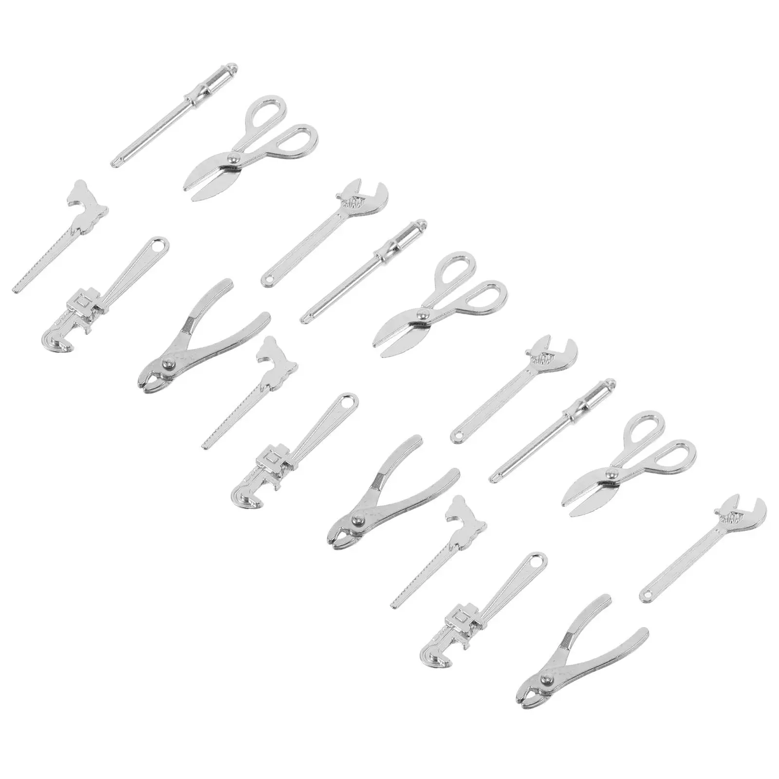 

Набор из 18 миниатюрных инструментов для кукольного домика, масштаб 1:12, из сплава, для детализированного моделирования сцен, включает мини-ключ и отвертку