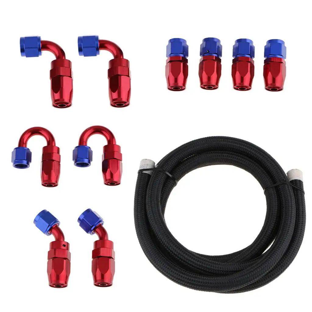 

10Ft Nylon Braided Line with AN8 Hose End Aluminum Fittings Kit