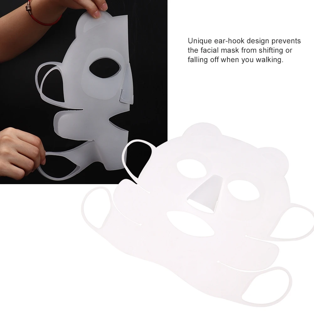 Reusable Facial Mask Facial Mask Cover Reusable Panda Ear hook Silicone Facial Mask Cover Prevent Serum Evaporation Beauty Tools