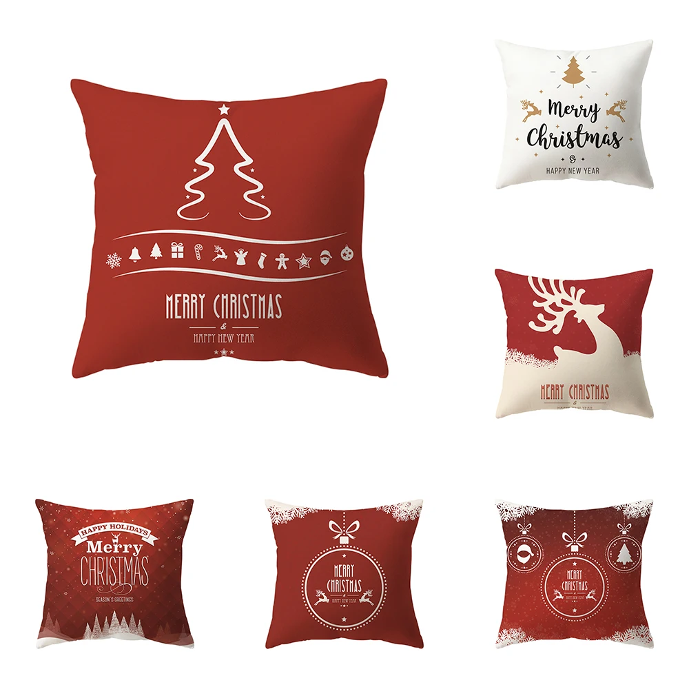 

Christmas Theme Printed Pattern Cushion Cover Home Living Room Sofa Decoration Square Polyester Pillow