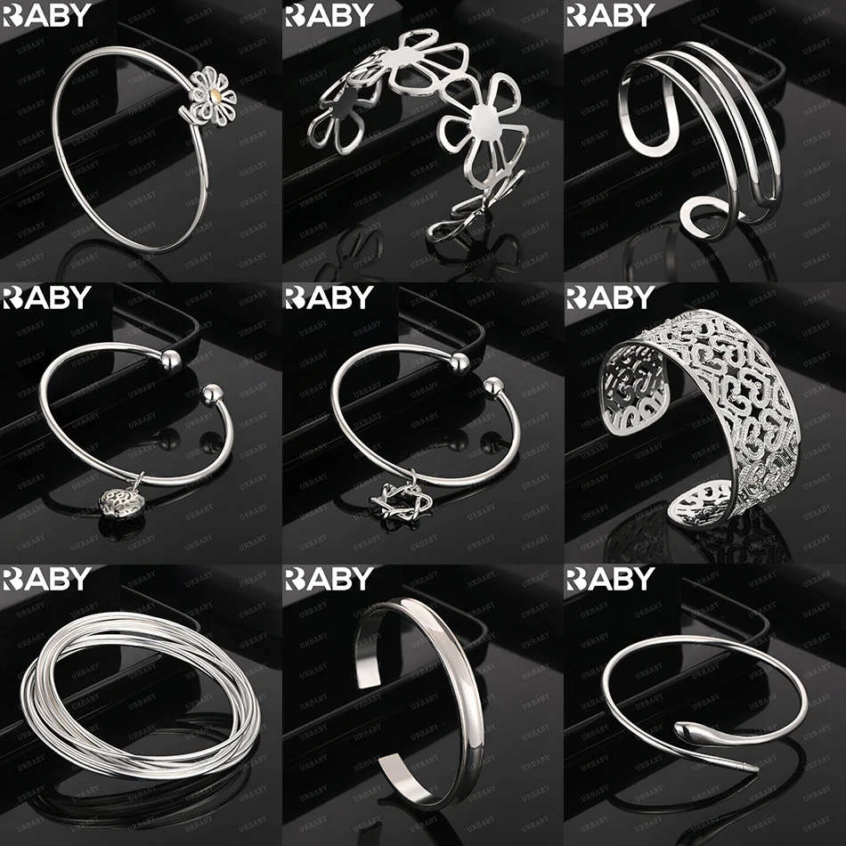

URBABY 925 Sterling Silver Design Geometric Bangle For Women Charm Trend Birthday Gifts Fashion Party Fine Jewelry