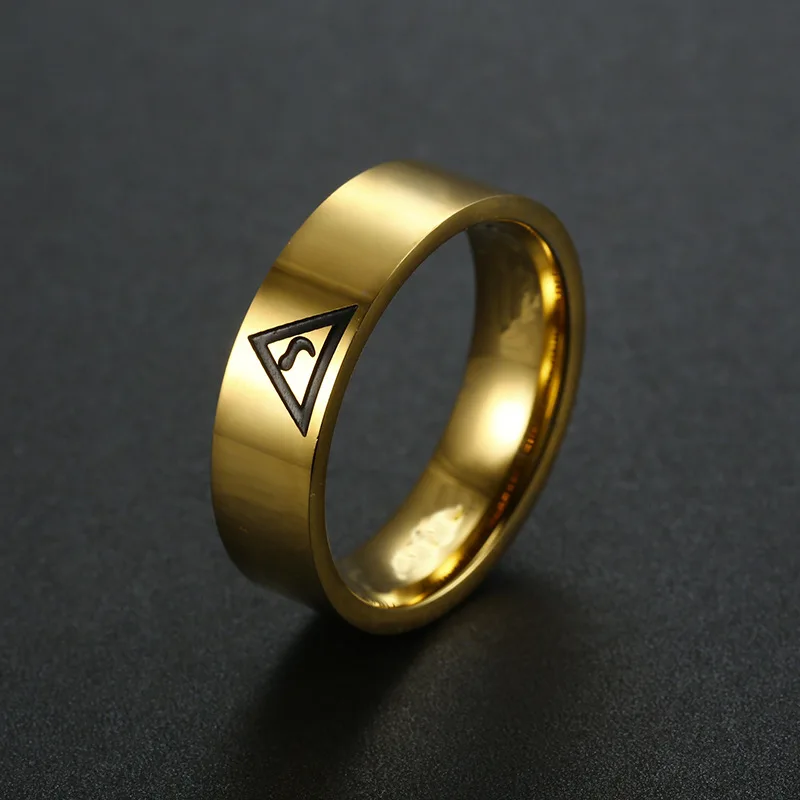 European and American Minimalist Fashion Stainless Steel Freemasonry Triangle Logo Men's Corrosion Rings Size 7-13