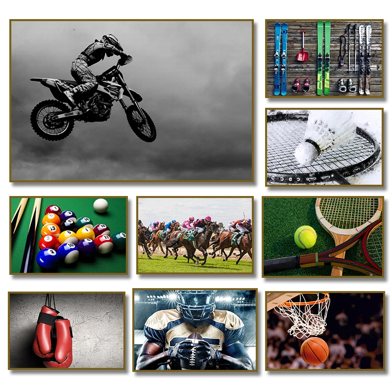 Skiing Boxing Football Player Dirt Bike Billiards Basketball  Tennis  Poster Sport Canvas Painting Print Wall Art Home Decor