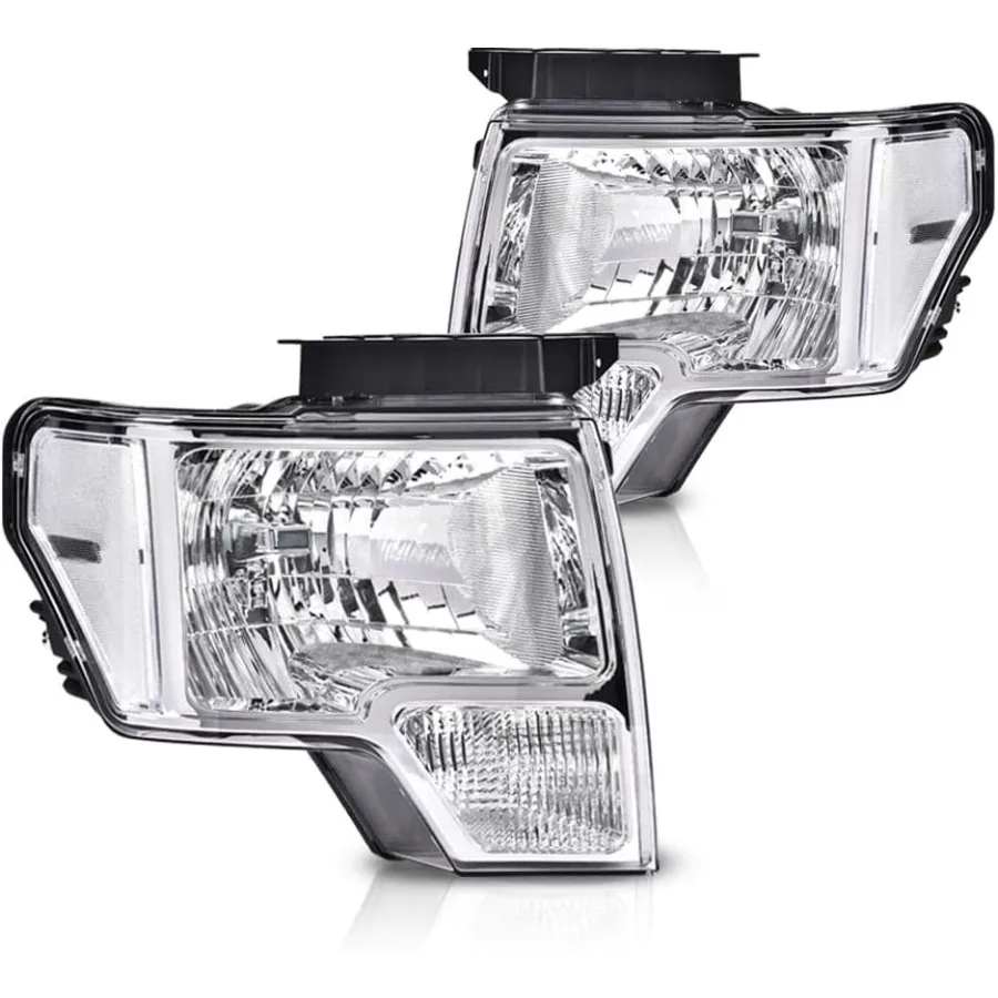 

Headlight Headlamp Assembly Compatible with Ford F150 20092014 Clear Lens Chrome Housing with Clear Reflector Basic Style for E