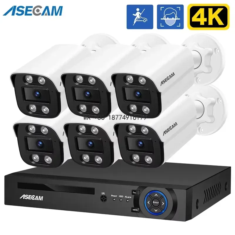 wmwmnu ASECAM 4K 8MP POE Outdoor Security System AI Face/Human Detection Audio CCTV NVR H.265 IP Surveillance