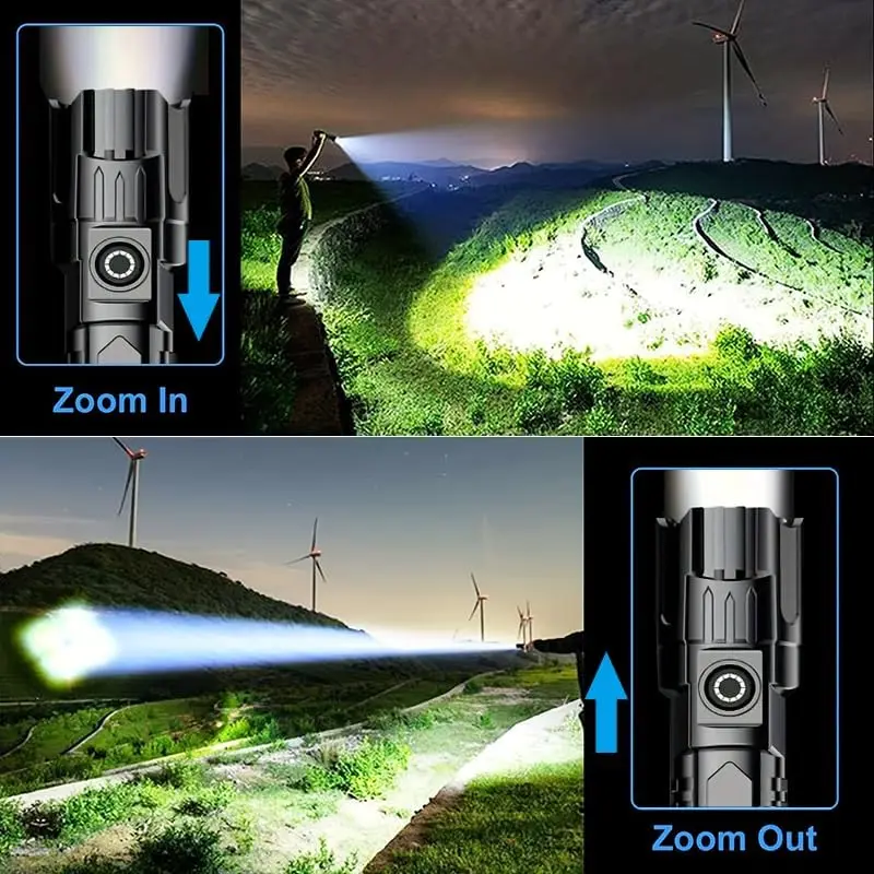 High Lumens Rechargeable Flashlight Super Bright Mini Small Pocket LED Flash Light Zoomable Adjustable Brightness Long Lasting