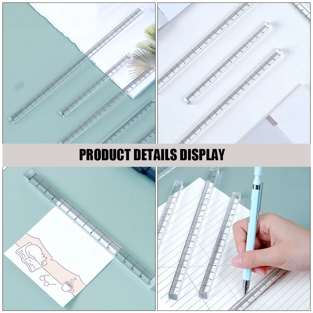 3 Pcs Square Stick Transparent Ruler Set Office Architecture Drawing Supply Acrylic Measuring Tool Professional Straight