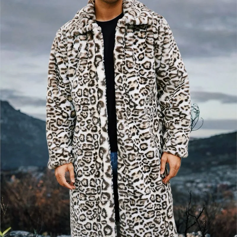 Engrossar manter quente solto cobra padrão jaquetas casaco 2025 pele de inverno fofo casacos longos jaqueta outerwear dos homens pele do falso leopardo topos