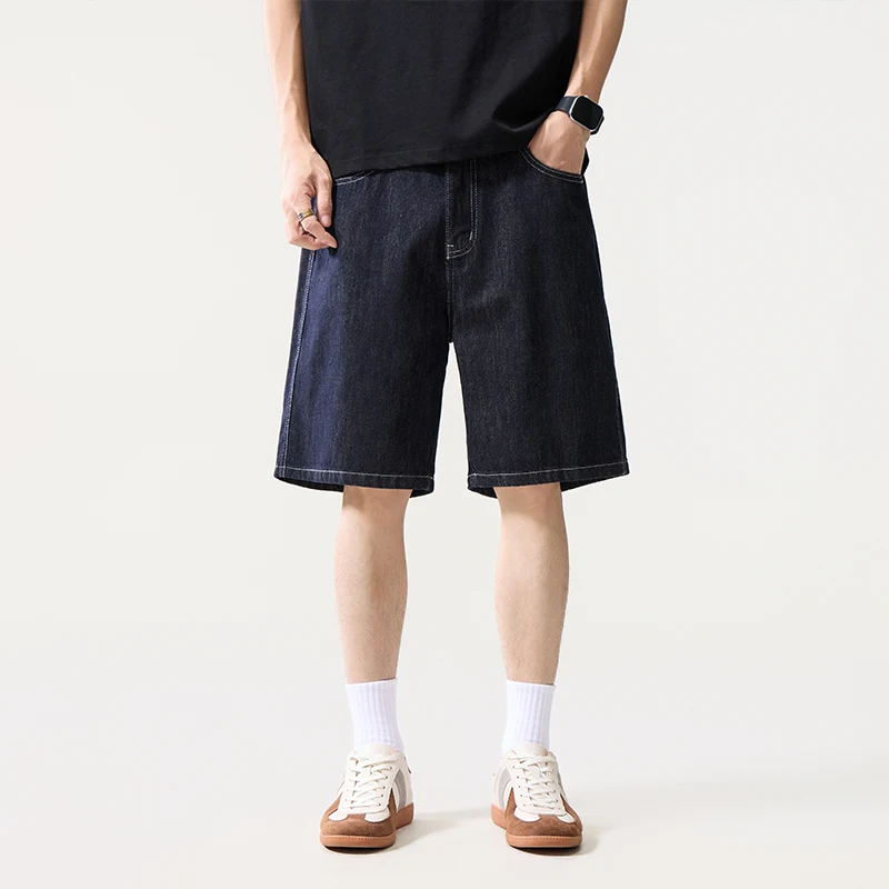 Men's Dark Blue Denim Shorts 2026 Summer New Brand High Quality Clothing Fashionable Boys High Street Y2K Fashionable Mid-jeans