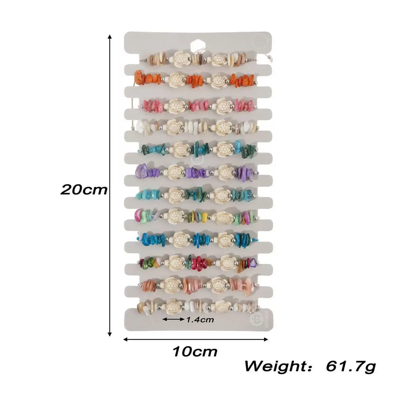 Bracciale con perline di tartaruga in pietra naturale colorata irregolare bohémien da 12 pezzi regolabile per uomini e donne