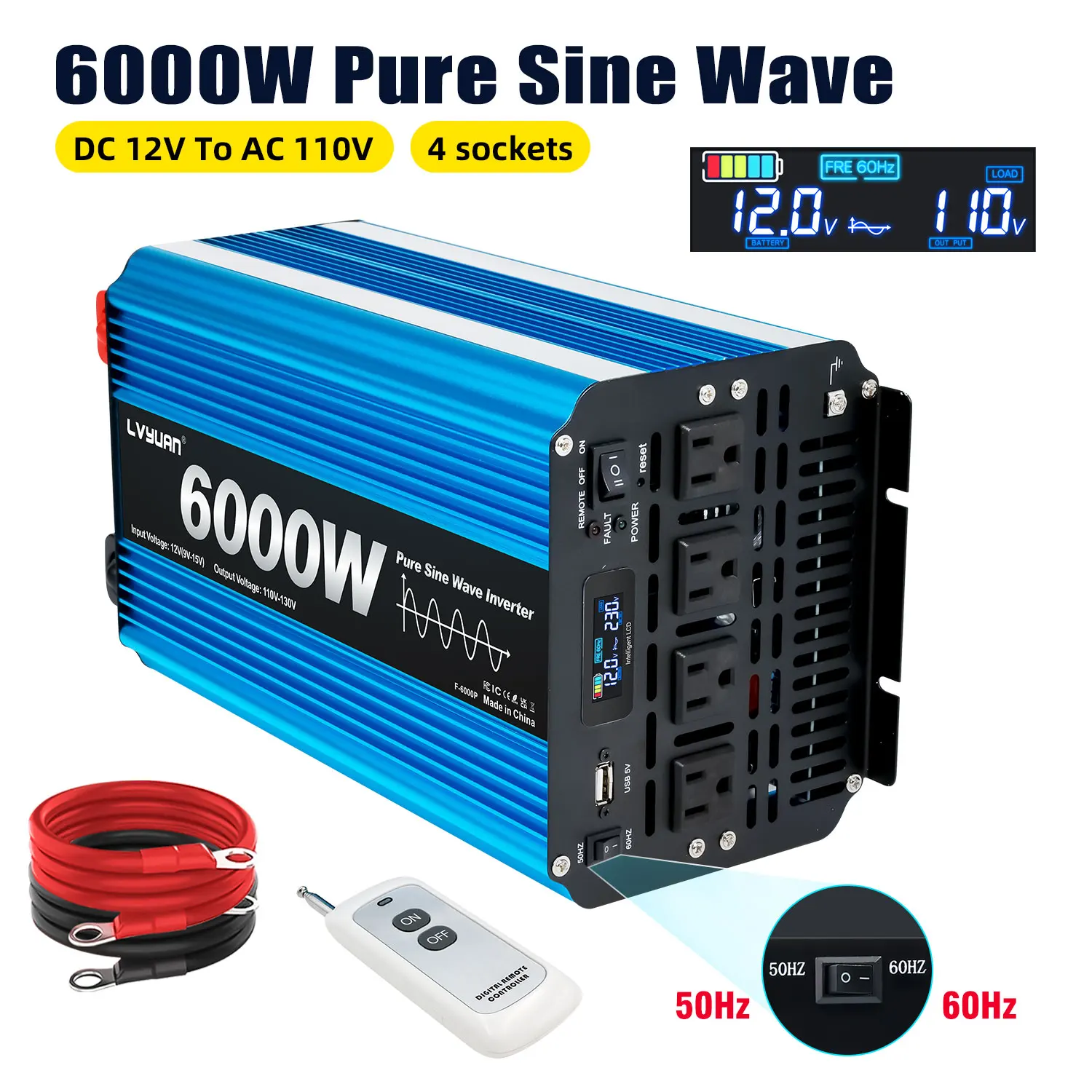6000 واط الذروة عاكس الطاقة DC12V-AC110V نقية شرط لموجة محول التخييم/الإمدادات الكهربائية المنزلية/كروز السفينة إمدادات الطاقة #6