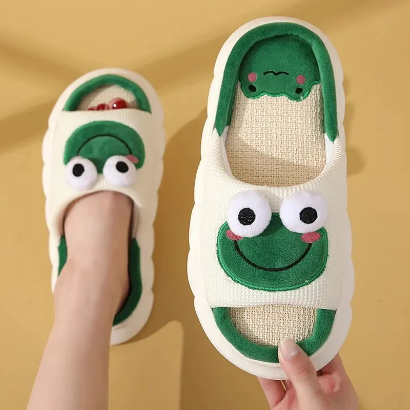 Slippers Women Cartoon Frog Winter Spring Autumn Indoor Home Slides Thick Sole Couple Slipper Bedroom Anti Slip Shoes Sandals