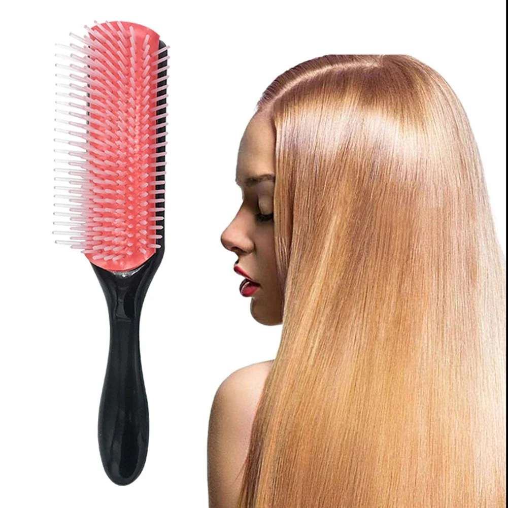 9-reihige entwirrende Haarbürste, entwirrende Haarbürste, Kopfhautmassagegerät, gerade, lockige, nasse, abnehmbare Bürste, speziell für Echthaar-Perücken – Detail 6