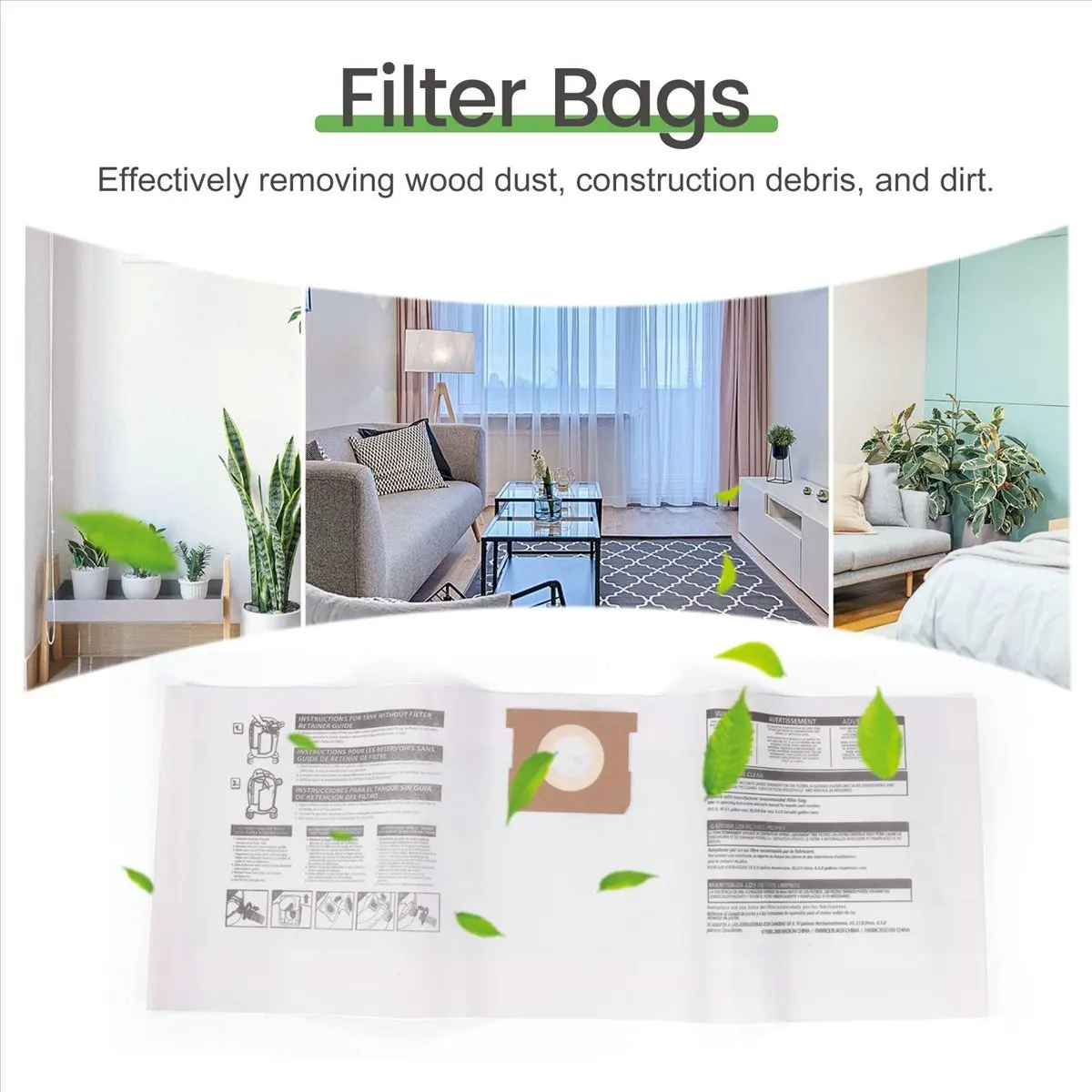 A56K 5 Pack Replacement Wet/Dry Vacuum Bags Dust Bags for 5-8 Gallon Vacuum 9066100 90661 906-61