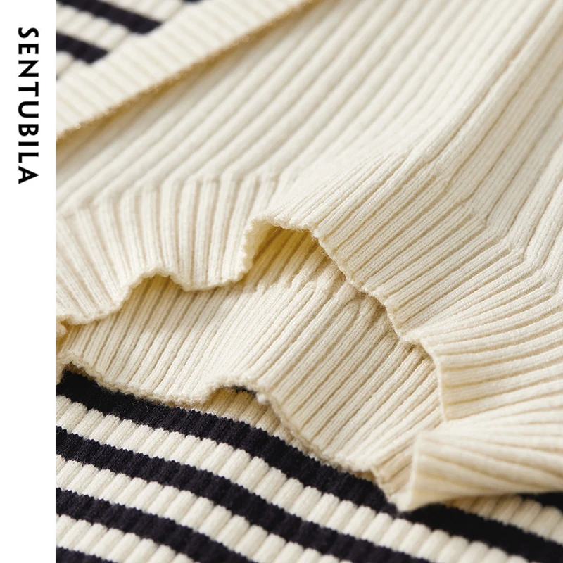 SENTUBILA Spliced Striped 2 w 1 Cardigan for Women 2024 Autumn Casual Loose Stand Neck Long Sleeve Odzież damska W43E56737