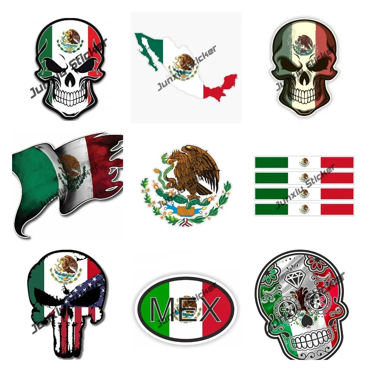 Mexico Flag Map Decal COUNTRY CODE Sticker Flag of Mexico Calavera Skull Waterproof Car Sticker on Motorcycle Laptop Decorative