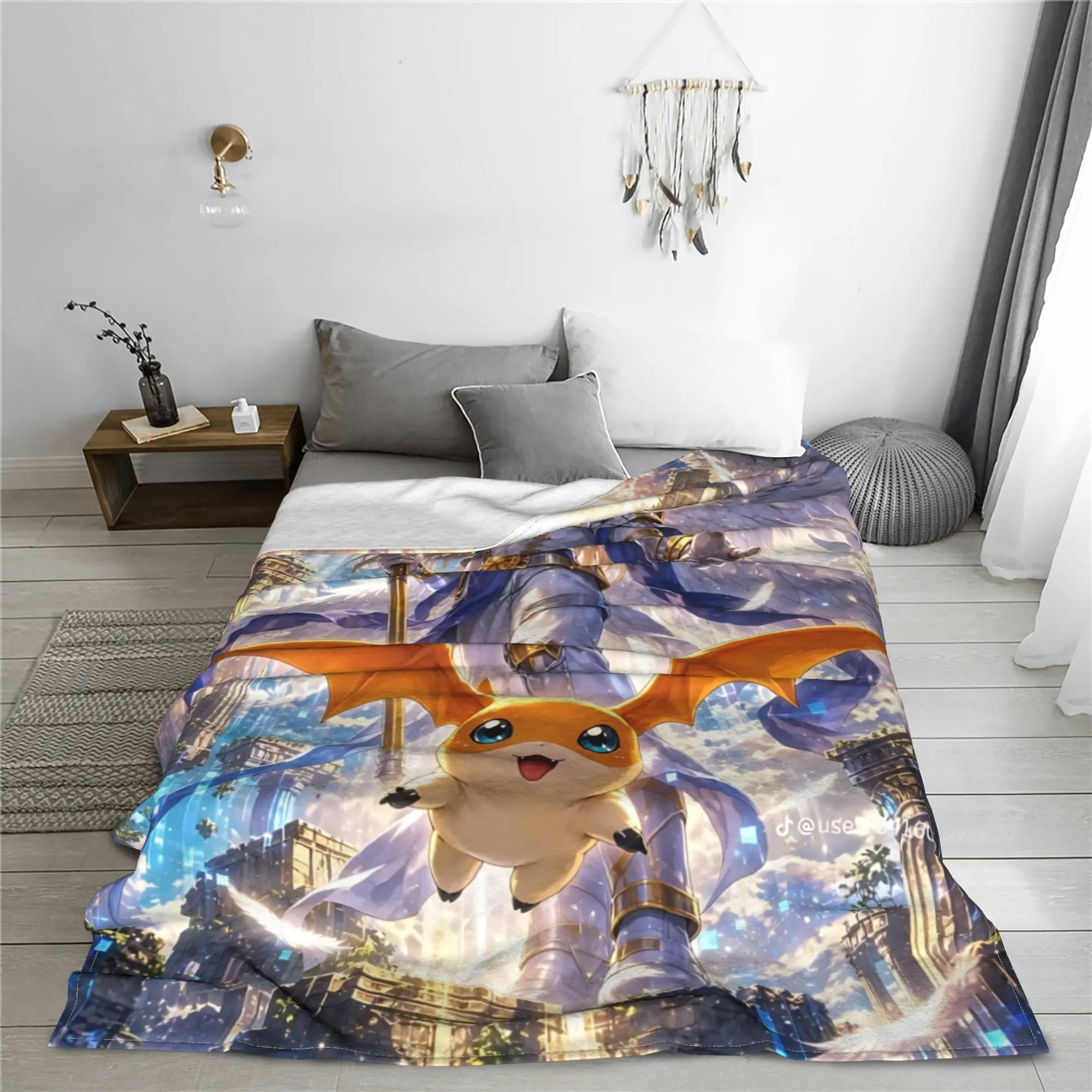 1PC Digimon Adventures  Winter Blankets for Adults Bedding Home Interior Sofa Knee