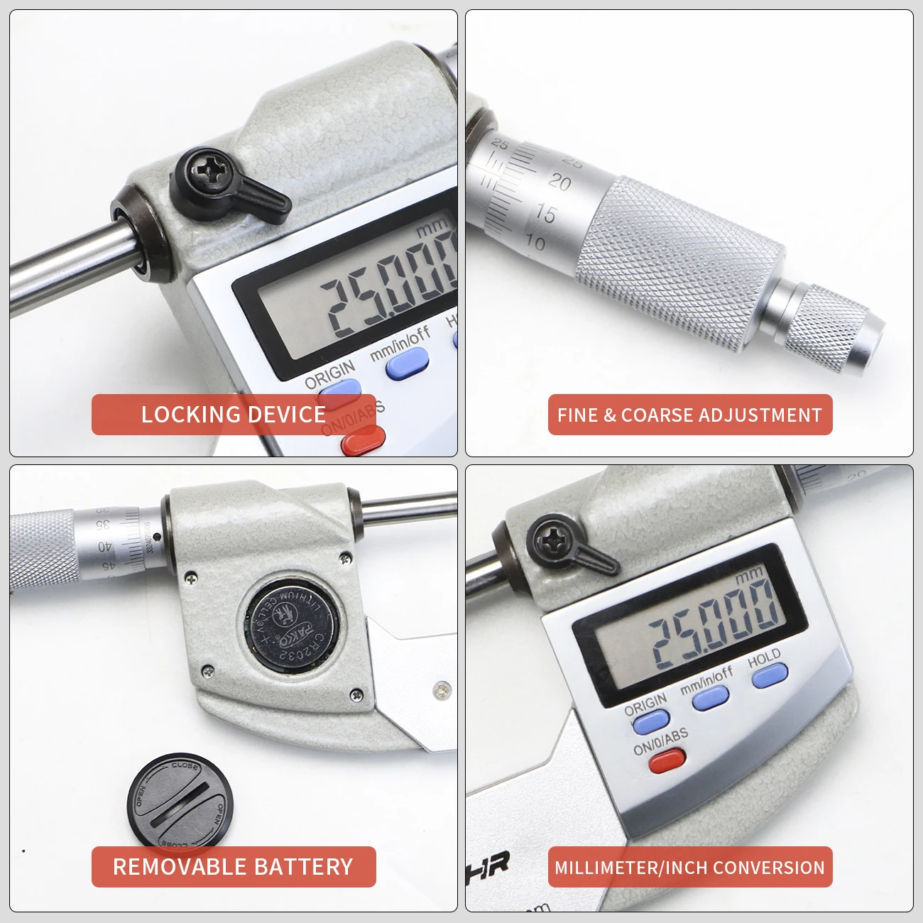 Shahe-micrómetro Digital exterior de 0-25mm, micrómetro electrónico, herramientas de medición de calibre Digital de 0,001mm