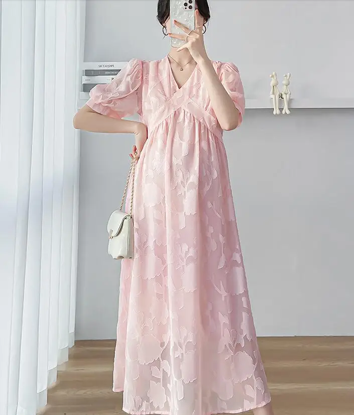 vestidos-de-encaje-para-embarazo-de-manga-corta-cuello-redondo-holgados-para-mujer-embarazada-corte-en-a-con-forro-ropa-de-maternidad-dulce-para-el-verano