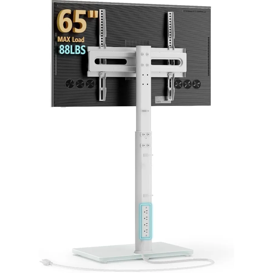 

Floor TV Stand with Builtin Power Outlet for 2765 Inch TVs up to 88lbs 70 Degree Swivel and 9 Level Height Adjustable Design wi
