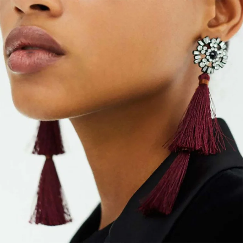 Foreign trade hot-selling new earrings, fashionable hipster alloy diamond-encrusted fringed earrings 6-color cross-border access