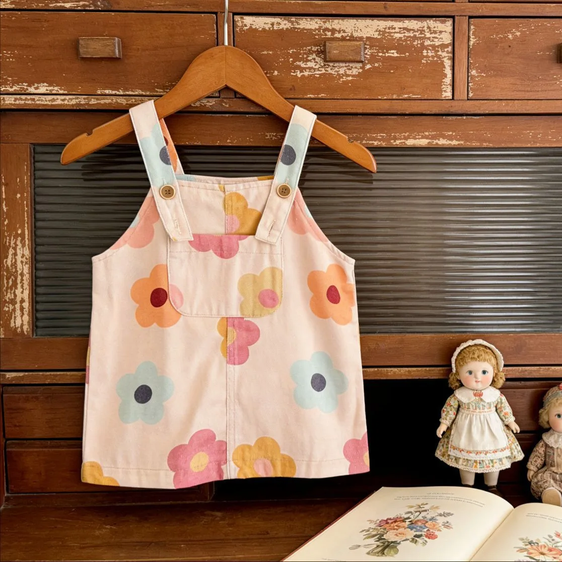 2026 Summer New Girls Sleeveless Strap Dress Infant Loose Casual Dress Baby Girl Cute Flower Print Dress Toddler Clothes