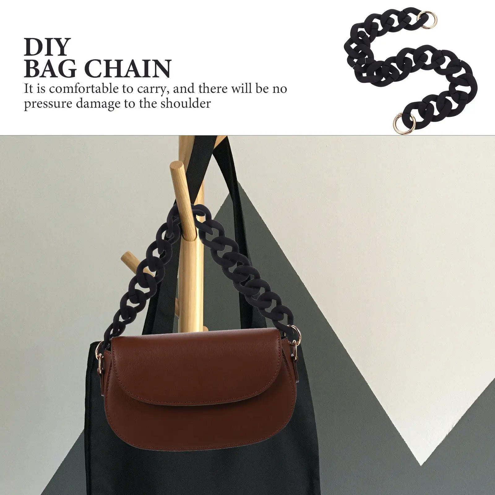 Resin Bag Chain Handbag Chains Plastic Pirate Accessories Removable DIY Purse Black Lightweight Portable Stylish Fashionable