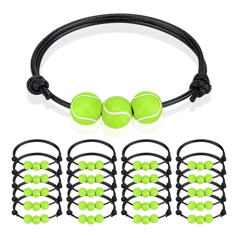 

20 Pcs Tennis Charm Bracelets Tennis Tennis Ball Beads Adjustable Wristbands Inspirational Sport Ball Bracelet for Teens