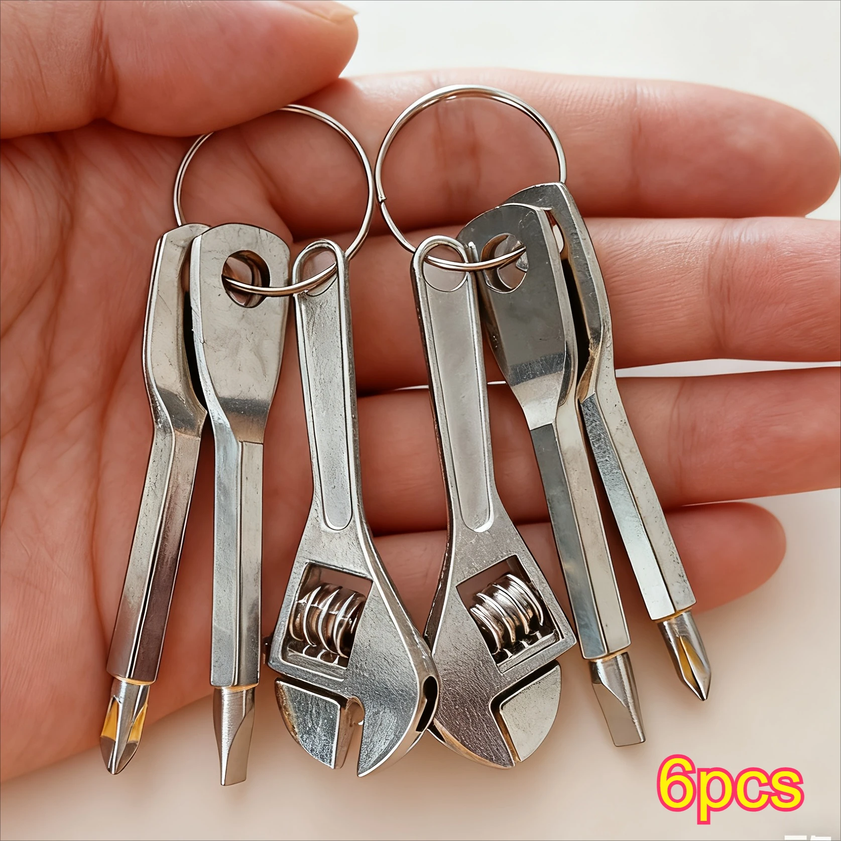 6Pcs Mini Portable Keychain Tool Set, Multi-functional Wrench and Screwdriver Kit for Camping Gear, Bicycle, Furniture & Small A