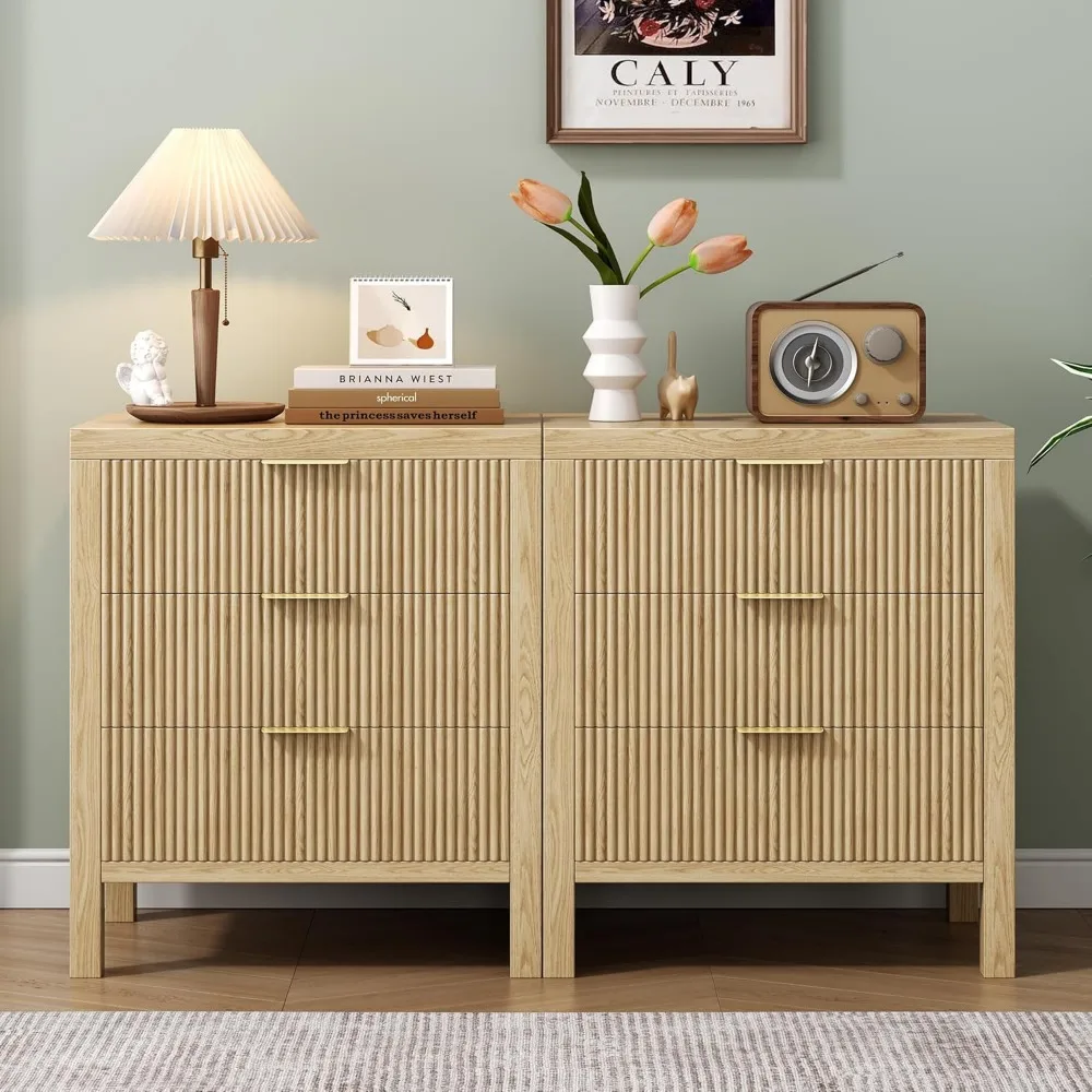6-drawer mid-century modern nightstand pair for bedroom
