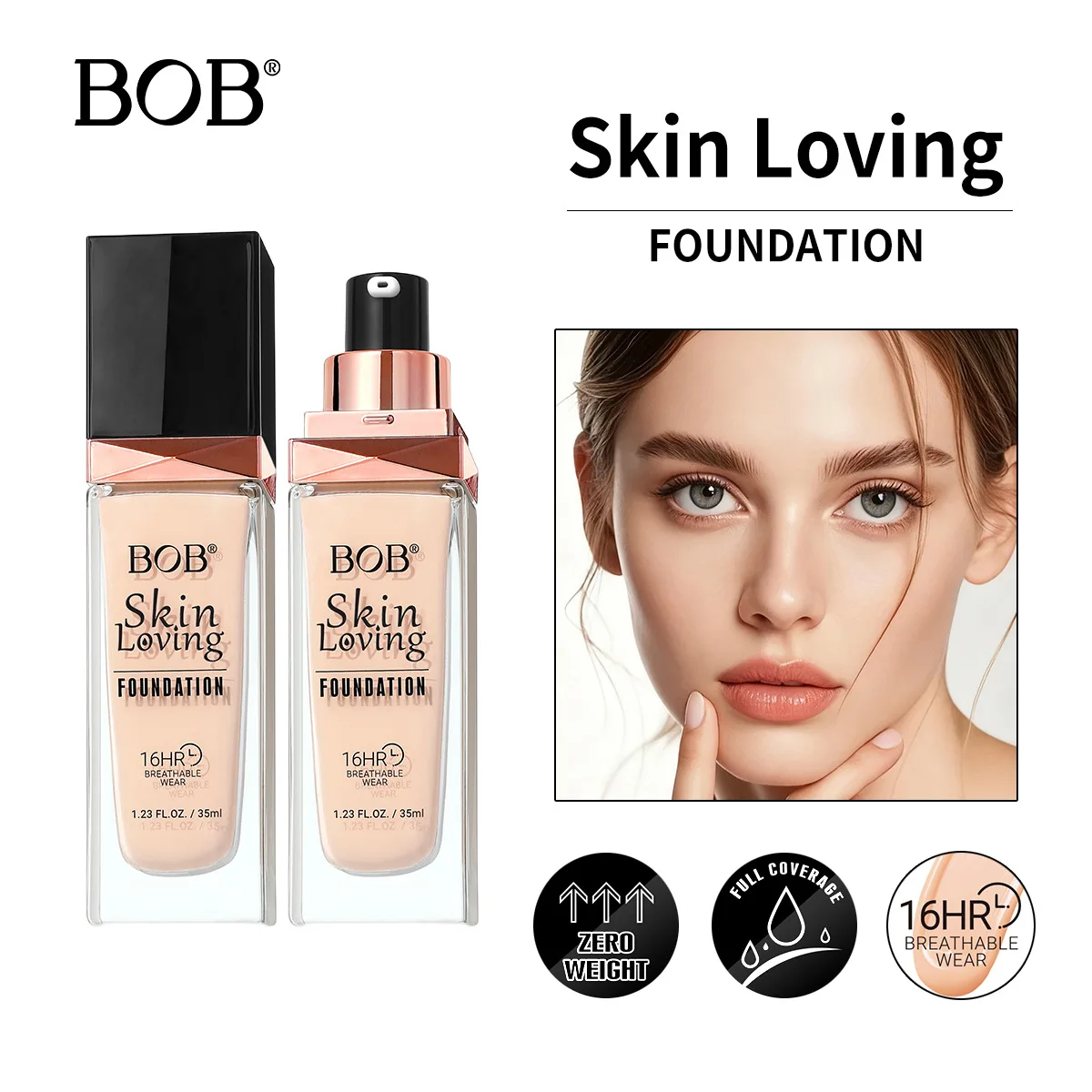 Liquid Foundation Effective Concealer Full Coverage 16H Long-lasting Waterproof Sweat-resistant Makeup Professional Cosmetics