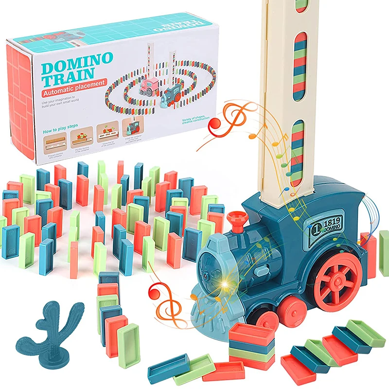 Crianças dominó trem brinquedos de colocação automática carro elétrico colorido dominó conjunto blocos tijolos kits jogos educativos crianças brinquedos diy