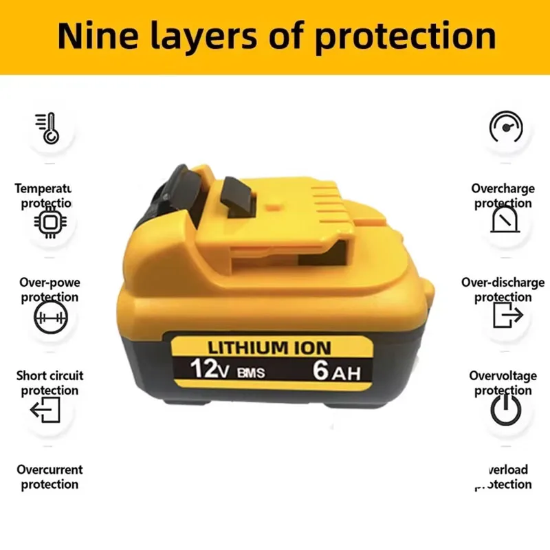 12V 3Ah 6Ah Battery 12V Replacement for Dewalt DCB120 Lithium-ion Batteries DCB125 DCB123 DCD710 Power Tools Battery view 4