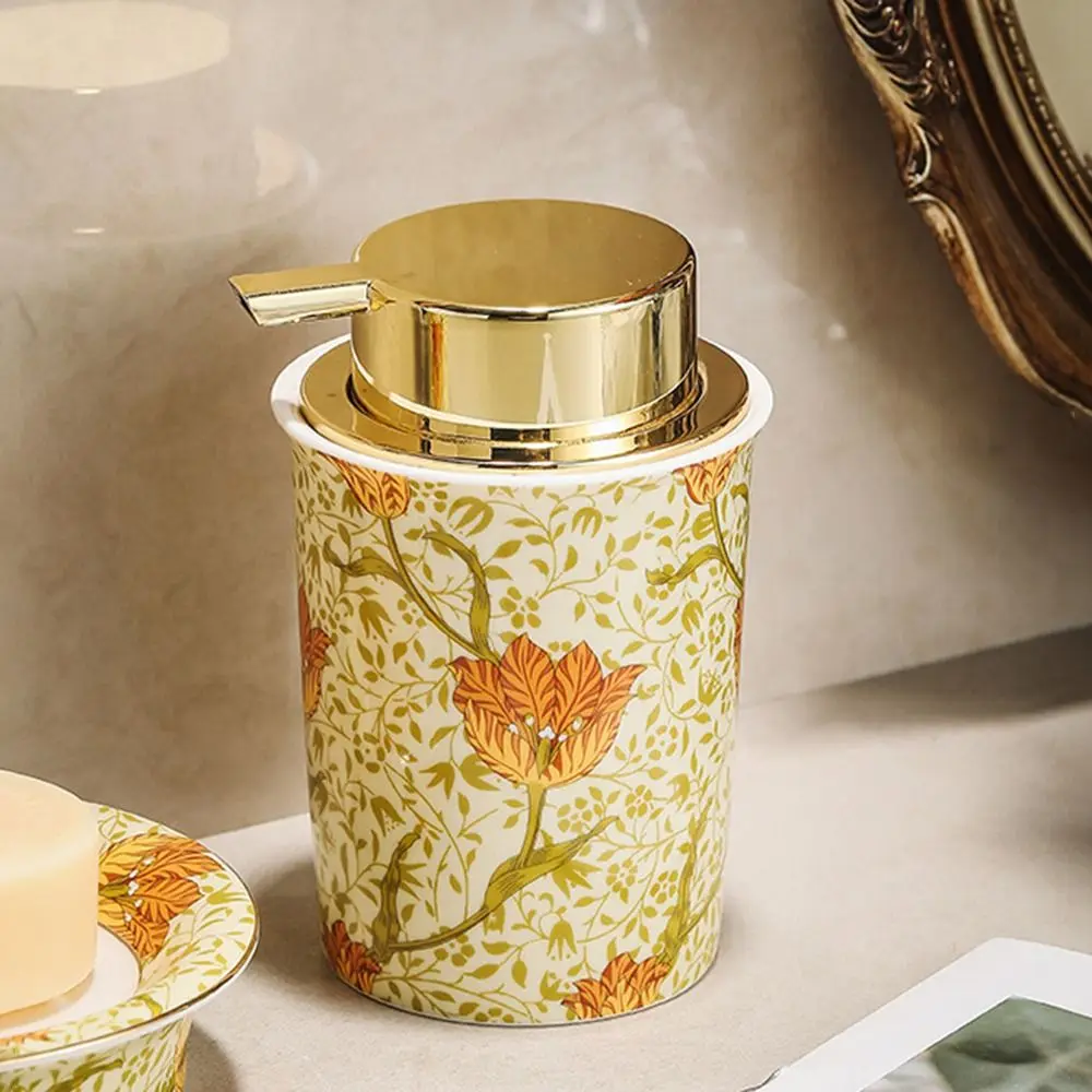 

Floral Decorative Ceramic Foam Soap Dispenser Luxury Vintage Liquid Foaming Bottle Refillable 250ml Hand Soap Pump Bottle Club