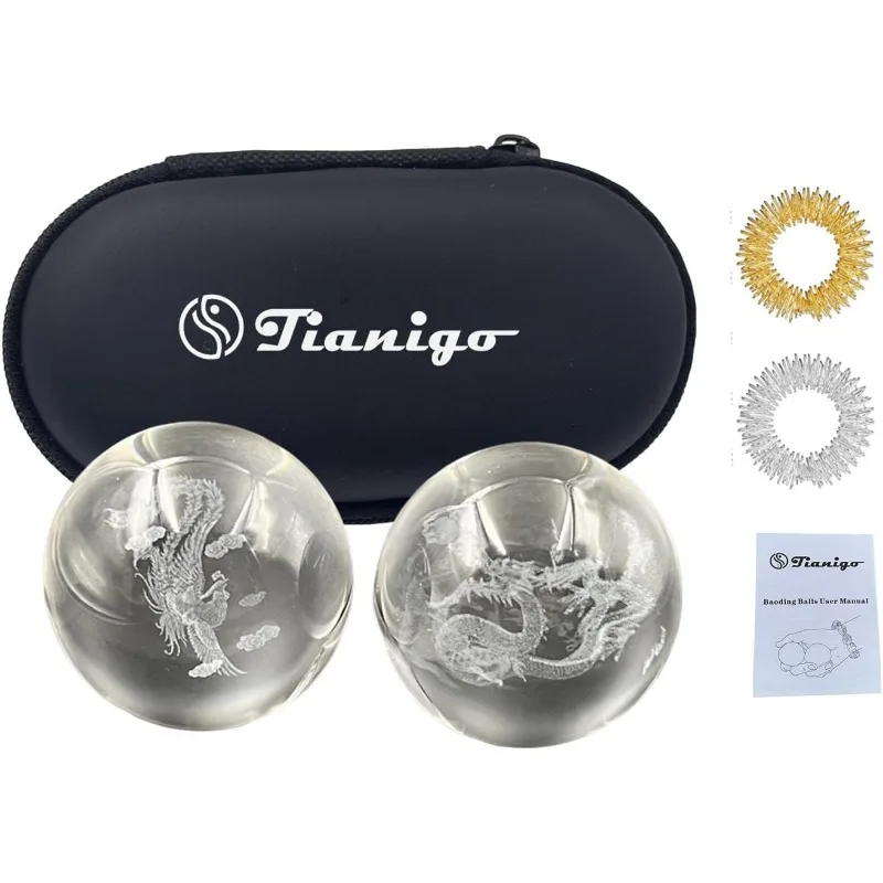 

Baoding Balls 1.57" inch Chinese Healthy Massage Balls for Hands Therapy Stress Relief Hand Exercise Crystal Balls Dragon and Ph